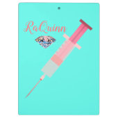 華やかなナースショット可愛いおもしろいターコイズピンク クリップボード (裏面)