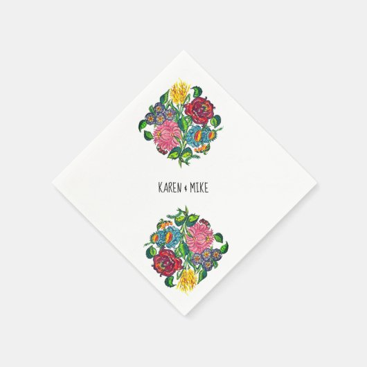 華やかなハンガリーの花柄カスタマイズ仕様 スタンダードカクテルナプキン (角)