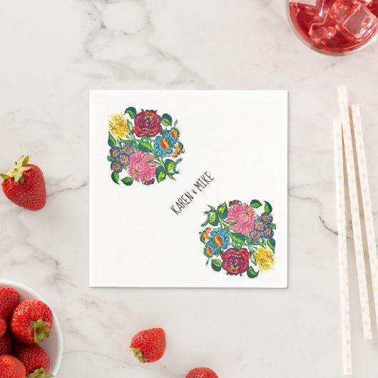 華やかなハンガリーの花柄カスタマイズ対応 スタンダードカクテルナプキン (インサイチュ)