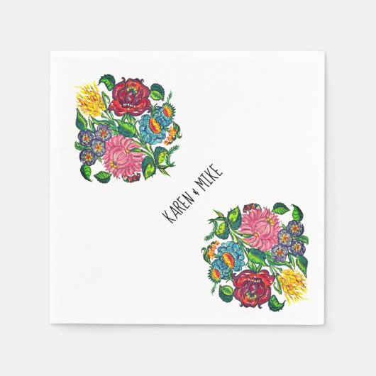 華やかなハンガリーの花柄カスタマイズ スタンダードカクテルナプキン (正面)