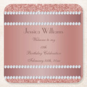 華やかなバラ金ゴールド&ダイアモンド宝石誕生パーティー スクエアペーパーコースター (正面)