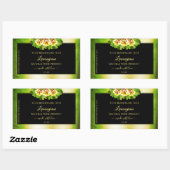 華やかなバラ 緑のマーブル 黒 ゴールド製品ラベル 長方形シール (シート)