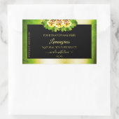 華やかなバラ 緑のマーブル 黒 ゴールド製品ラベル 長方形シール (バッグ)