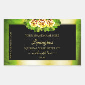 華やかなバラ 緑のマーブル 黒 ゴールド製品ラベル 長方形シール (正面)