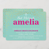 華やかなバルミツワー素朴な金ゴールド紙吹雪ミント 招待状 (正面/裏面)