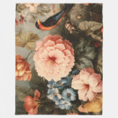 華やかなビンテージの花と鳥のシーン フリースブランケット (正面)
