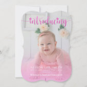 華やかなピンクと星の誕生発表カード 案内状 (正面)