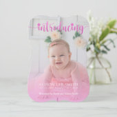 華やかなピンクと星の誕生発表カード 案内状 (スタンド正面)