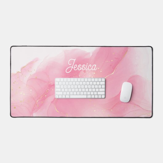 華やかなピンクと金ゴールドの渦巻きパーソナライズされた デスクマット (キーボード&マウス)