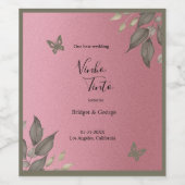 華やかなピンクのグリッターの結婚葉 ワインラベル (シングルラベル)