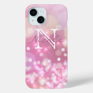 華やかなピンクのスパークルスモノグラム iPhone 15ケース
