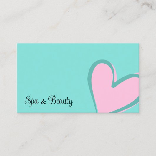華やかなピンクのハートと写真かわいいライトティール(緑がかった色) 名刺 (正面)