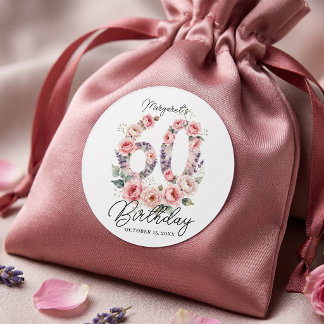 華やかなピンクのバラの花の60歳の誕生日パーティー ラウンドシール