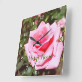 華やかなピンクのバラの花時計。フローラ スクエア壁時計 (傾斜)
