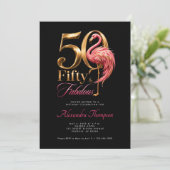 華やかなピンクのフラミンゴの50歳の誕生日パーティー 招待状 (スタンド正面)