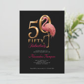 華やかなピンクのフラミンゴの50歳の誕生日パーティー 招待状 (スタンド正面)