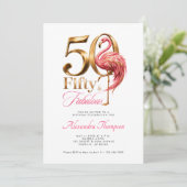 華やかなピンクのフラミンゴの50歳の誕生日パーティー 招待状 (スタンド正面)
