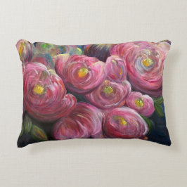 華やかなピンクの花の絵画 アクセントクッション