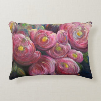 華やかなピンクの花の絵画 アクセントクッション