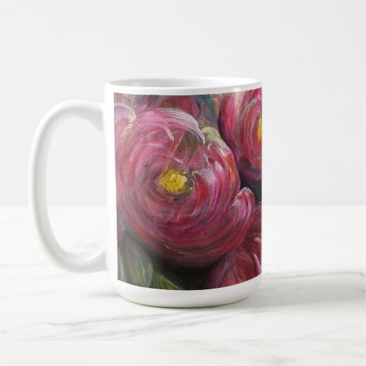 華やかなピンクの花の絵 コーヒーマグカップ (左)