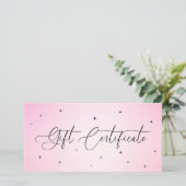 華やかなピンクの輝くビジネスのギフト証明書 (スタンド正面)