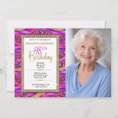 華やかなピンクゴールドの宝石ストラタ98歳の誕生日写真 招待状 (正面)