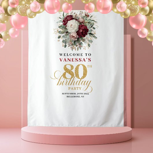 華やかなピンクゴールド80歳の誕生日バナー タペストリー