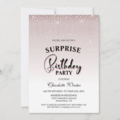 華やかなピンクダイヤモンドサプライズ誕生日パーティー 招待状 (正面)