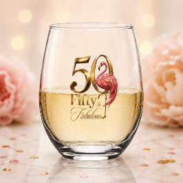 華やかなピンクフラミンゴの50歳の誕生日お祝いに ステムなしワイングラス