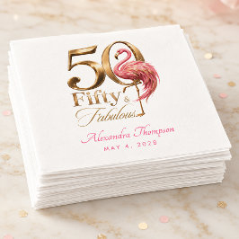華やかなピンクフラミンゴの50歳の誕生日お祝い スタンダードカクテルナプキン