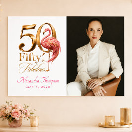 華やかなピンクフラミンゴの50歳の誕生日お祝い ポスター