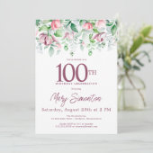 華やかなピンクマーブルの花の100歳の誕生日 招待状 (スタンド正面)