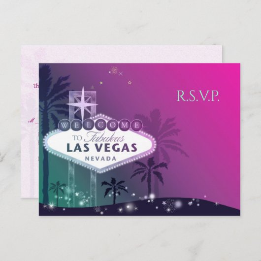 華やかなピンクラスベガスウェディングRSVP インビテーションポストカード (正面/裏面)