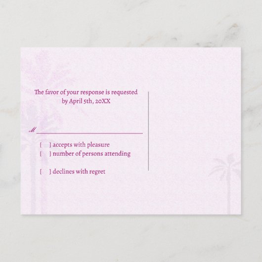 華やかなピンクラスベガスウェディングRSVP インビテーションポストカード (裏面)