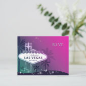 華やかなピンクラスベガスウェディングRSVP インビテーションポストカード (スタンド正面)