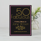 華やかなピンク箔押し50歳の誕生日招待状 箔招待状 (立ち正面)