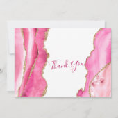 華やかなピンク&金ゴールドのAgate石のカップルの写真Tha サンキューカード (裏面)