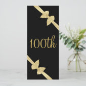 華やかなフェイクゴールドのリボン 100歳の誕生日 招待状 (スタンド正面)