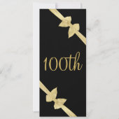 華やかなフェイクゴールドのリボン 100歳の誕生日 招待状 (正面)