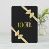華やかなフェイクゴールドのリボン 100歳の誕生日 招待状 (スタンド正面)