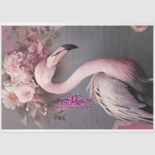 華やかなフラミンゴの鳥と花の芸術 薄葉紙 (正面)