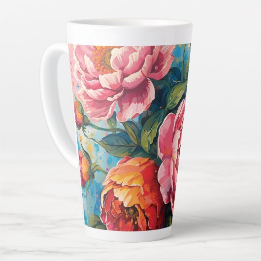 "華やかなフローラルラテマグ – お茶用のコーヒーカップ カフェラテマグ (左アングル)
