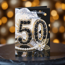 華やかなブラックジェムストーンと白いバラの50歳の誕生日