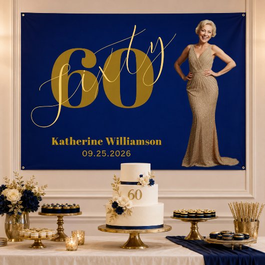 華やかなブルーとゴールドの60歳の誕生日 ポスター