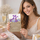 華やかなブルーとパープルの芍薬の25歳の誕生日 招待状