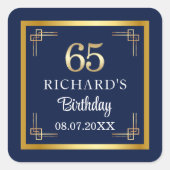 華やかなブルーゴールドの65歳の誕生日パーティー スクエアシール (正面)