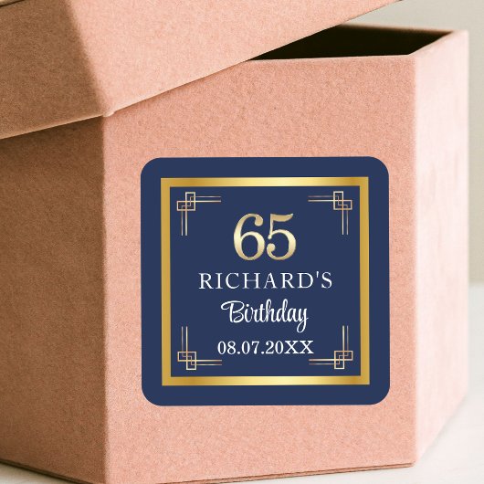 華やかなブルーゴールドの65歳の誕生日パーティー スクエアシール