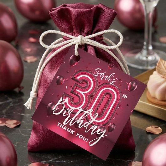 華やかなマゼンタバルーンの30歳の誕生日ありがとう フェイバータグ