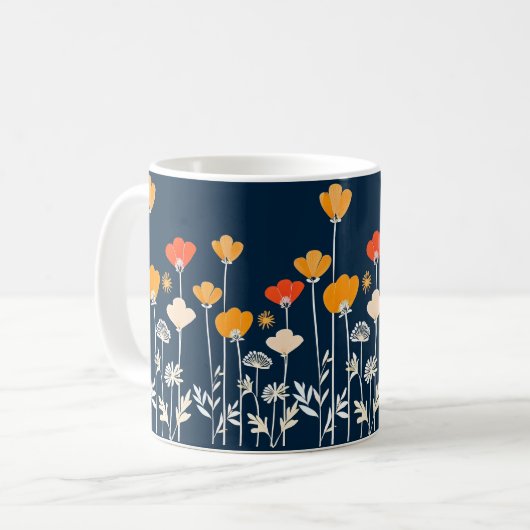 華やかなミニマリストの花のイラスト コーヒーマグカップ (正面左)