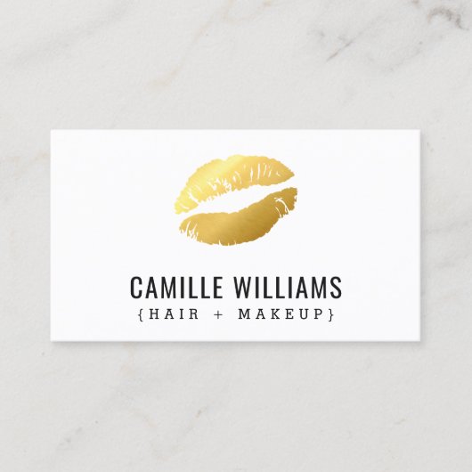 華やかなミニマルフェイク金ゴールドキス口紅 名刺 (正面)